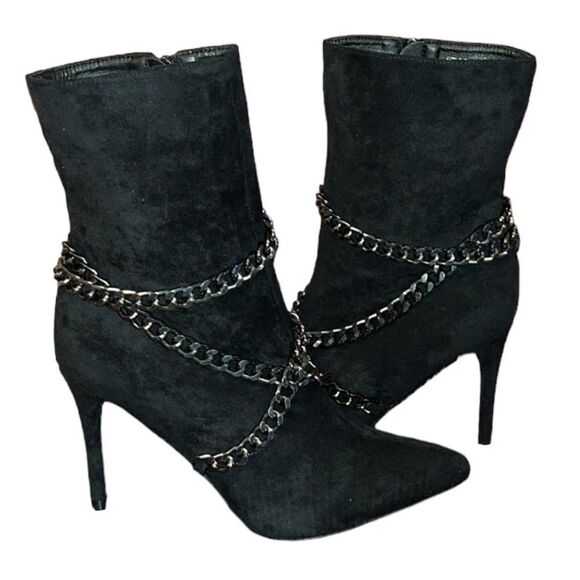 NY&Co Faux-Suede Chain Detailed Stiletto Booties - Picture 1 of 9